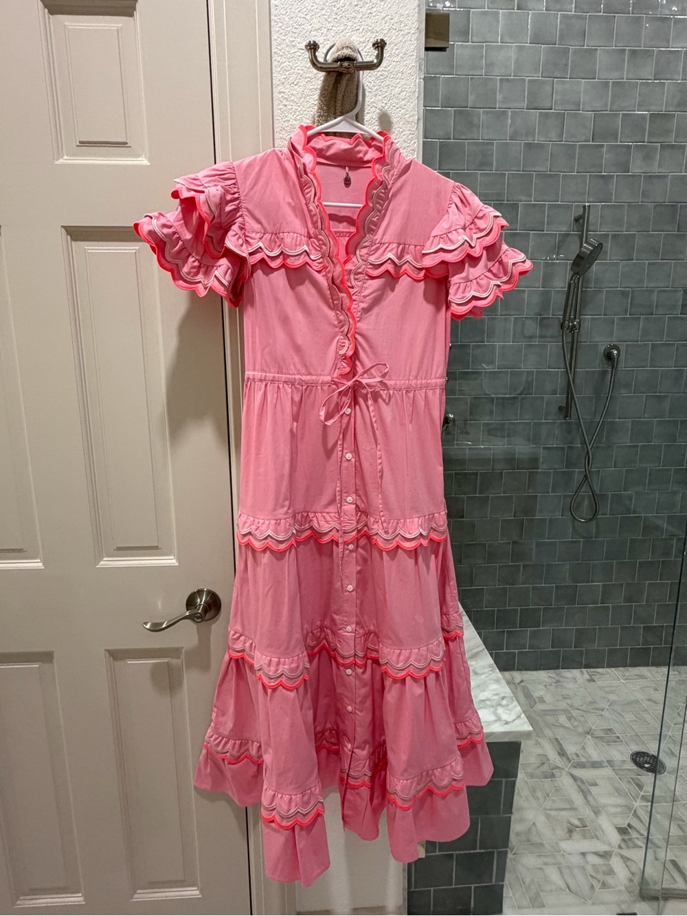 CeliaB Pink Ruffled Maxi Dress with Button Front